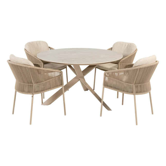 Taste 4SO Florence dining + Prado tafel met keramisch tafelblad latte 130 cm Ø - Image 1
