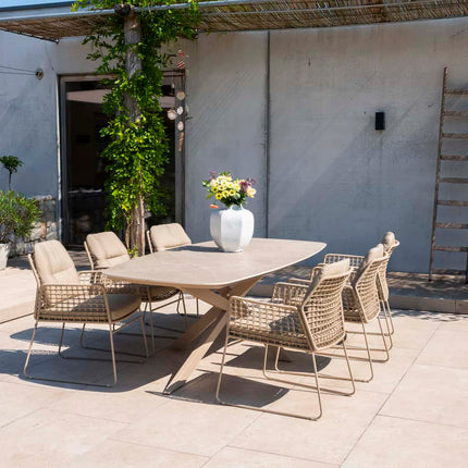 Taste 4SO Albano dining stoel (6 st.) + Prado tafel met keramisch tafelblad barrel latte 240 cm