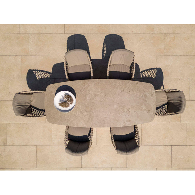 4 Seasons Outdoor Allora dining stoel latte + Taste 4SO Prado tafel met keramisch tafelblad barrel latte 240 cm