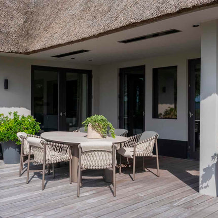 4 Seasons Outdoor Allora dining stoel terre + Arizona tafel keramisch blad kiezel-vorm 240 cm