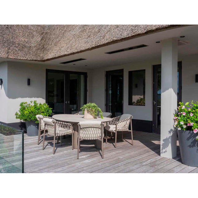 4 Seasons Outdoor Allora dining stoel terre + Arizona tafel keramisch blad kiezel-vorm 240 cm