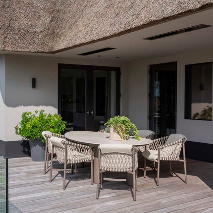 4 Seasons Outdoor Allora dining stoel terre + Arizona tafel keramisch blad kiezel-vorm 240 cm