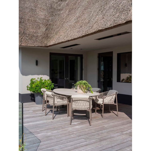 4 Seasons Outdoor Allora dining stoel terre + Arizona tafel keramisch blad kiezel-vorm 240 cm