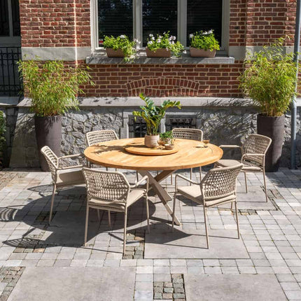 Taste 4SO Barista dining latte + Prado teak tafel 160 Ø cm
