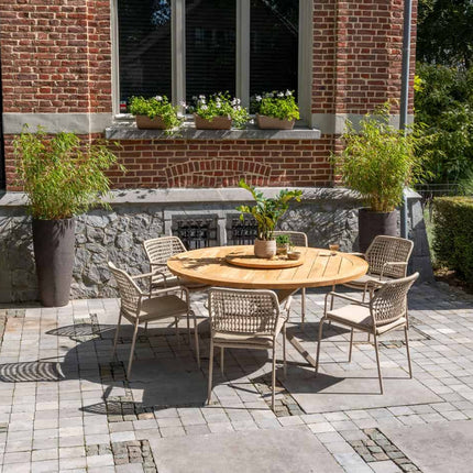 Taste 4SO Barista dining latte + Prado teak tafel 160 Ø cm