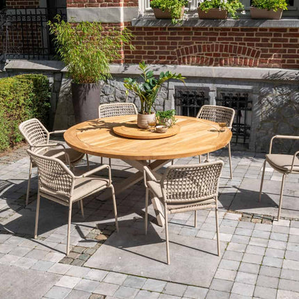 Taste 4SO Barista dining latte + Prado teak tafel 160 Ø cm