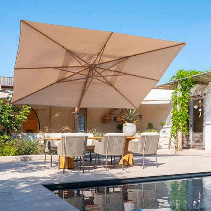4 Seasons Outdoor Bernini dining stoel + Taste 4SO Capri tafel barrel-vorm teak 240 cm