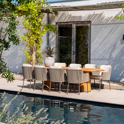 4 Seasons Outdoor Bernini dining stoel + Taste 4SO Capri tafel barrel-vorm teak 280 cm