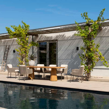 4 Seasons Outdoor Bernini dining stoel + Taste 4SO Capri tafel barrel-vorm teak 280 cm