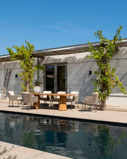 4 Seasons Outdoor Bernini dining stoel + Taste 4SO Capri tafel barrel-vorm teak 280 cm