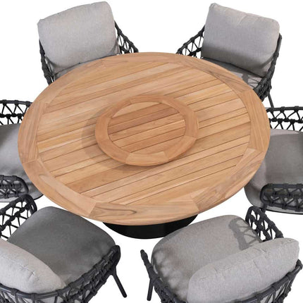 Taste 4SO Saba low dining teak tafel 160 Ø cm antraciet onderstel