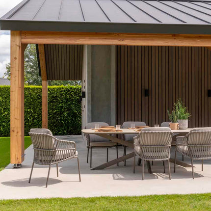 4 Seasons Outdoor Capalbio dining stoel + Taste 4SO Prado tafel met keramisch tafelblad barrel terre 240 cm