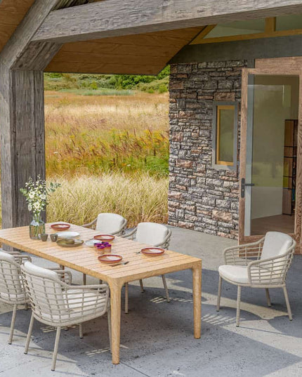 4 Seasons Outdoor Como dining + Taste 4SO Prado teak tafel 130 Ø cm