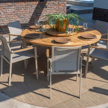 Taste 4SO Cortina dining + Prado teak tafel 160 Ø cm latte onderstel
