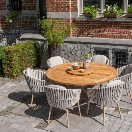 Taste 4SO Eva dining + Prado teak tafel 160 Ø cm + lazy susan