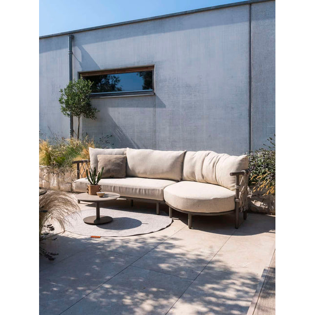 4 Seasons Outdoor Ezra chaise lounge bank + loungestoel + Finn salontafel kiezel-vorm