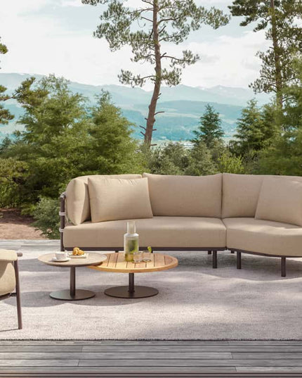 4 Seasons Outdoor Ezra chaise lounge bank + loungestoel + Finn salontafel kiezel-vorm