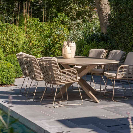 4 Seasons Outdoor Fabrice dining stoel latte + Taste 4SO Capri tafel barrel-vorm teak 240 cm - Image 3