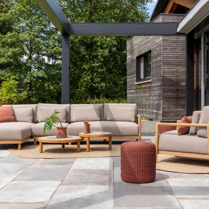 4 Seasons Outdoor Marie chaise lounge bank + center + loungestoel + Finn salontafels teakhout*