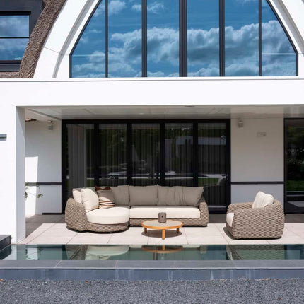 4 Seasons Outdoor Maxime chaise lounge bank + loungestoel + Finn salontafel kiezel-vorm