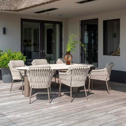 4 Seasons Outdoor Montera dining + Arizona tafel keramisch blad kiezel-vorm