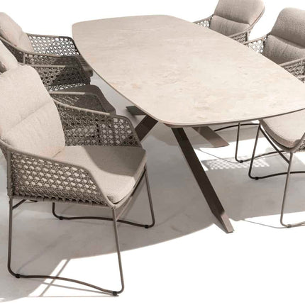 4 Seasons Outdoor Moretti high back dining stoel + Taste 4SO Prado tafel met keramisch tafelblad barrel terre 240 cm
