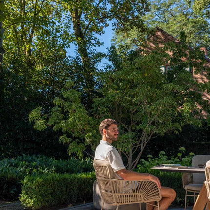 4 Seasons Outdoor Murcia dining latte (6 st.) + Taste 4SO Prado teak tafel latte onderstel Ø 160 cm