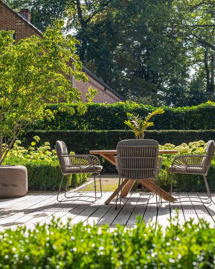 4 Seasons Outdoor Murcia dining olive + Taste 4SO Prado teak tafel 130 Ø cm
