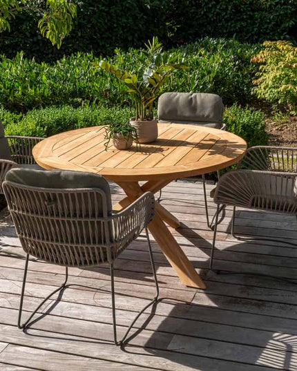 4 Seasons Outdoor Murcia dining olive + Taste 4SO Prado teak tafel 130 Ø cm
