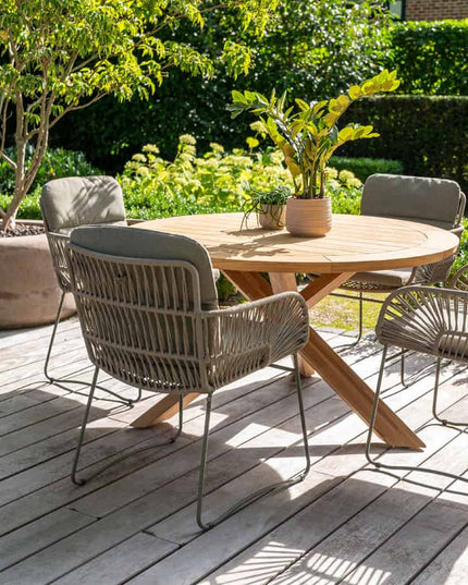 4 Seasons Outdoor Murcia dining olive + Taste 4SO Prado teak tafel 130 Ø cm