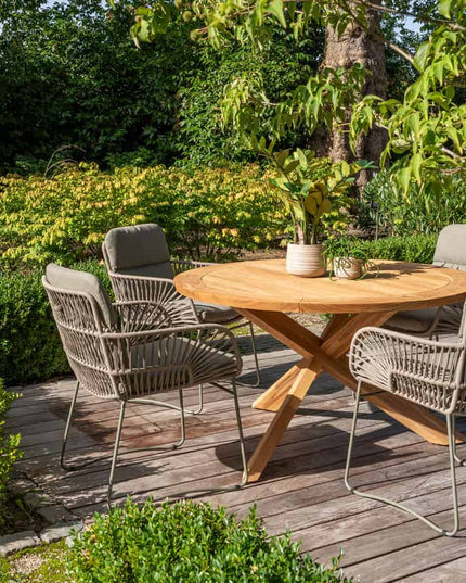 4 Seasons Outdoor Murcia dining olive + Taste 4SO Prado teak tafel 160 Ø cm