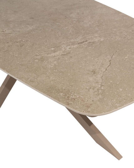 4 Seasons Outdoor Allora dining stoel latte + Taste 4SO Prado tafel met keramisch tafelblad barrel latte 240 cm
