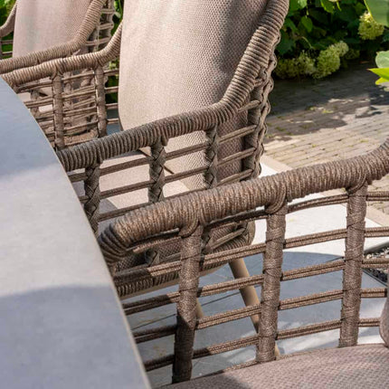 Taste 4SO Puglia dining stoel + Prado teak tafel 130 Ø cm teak onderstel