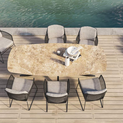 Taste 4SO Rhodos dining stoel + Prado tafel met keramisch tafelblad barrel antraciet 240 cm