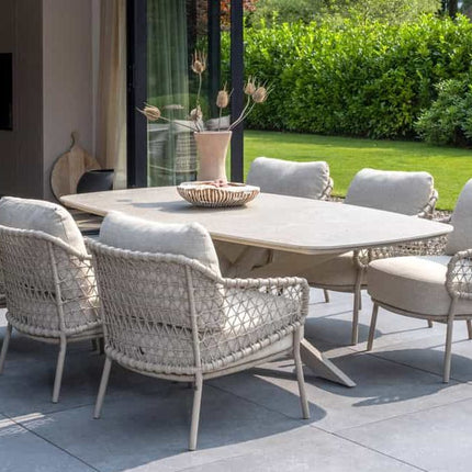 4 Seasons Outdoor Sardinia low dining stoel + Nevada low dining tafel barrel-vorm 250 cm latte - Image 3