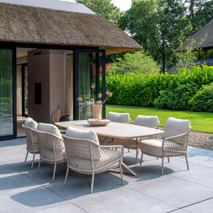 4 Seasons Outdoor Tuinset Sardinia low dining stoel + Nevada low dining tafel barrel-vorm 250 cm latte