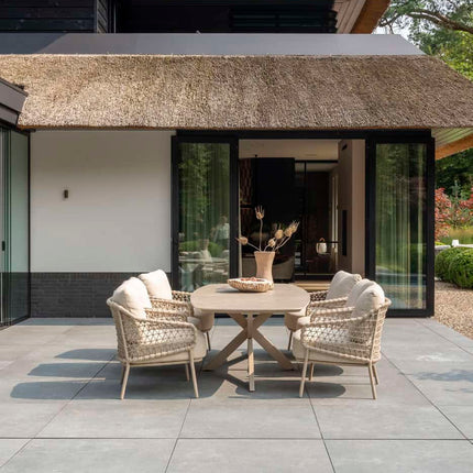 4 Seasons Outdoor Tuinset Sardinia low dining stoel + Nevada low dining tafel barrel-vorm 250 cm latte