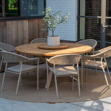Taste 4SO Sienna dining + Prado teak tafel 160 Ø cm latte onderstel