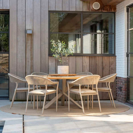 Taste 4SO Sienna dining + Prado teak tafel 160 Ø cm latte onderstel