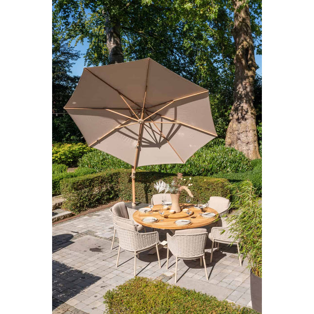 4 Seasons Outdoor Siesta Premium 350 cm. Ø zand met houtlook frame