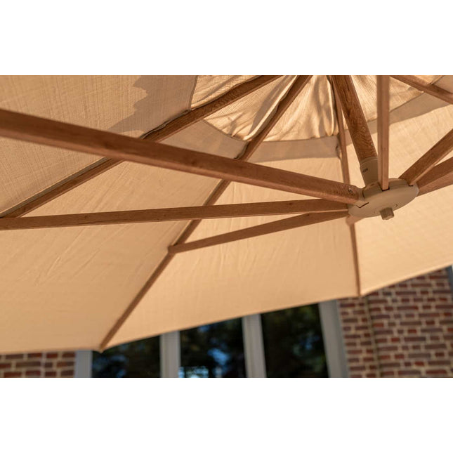 4 Seasons Outdoor Siesta Premium 350 cm. Ø zand met houtlook frame