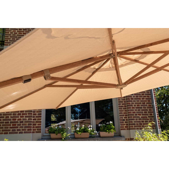 4 Seasons Outdoor Siesta Premium 350 cm. Ø zand met houtlook frame